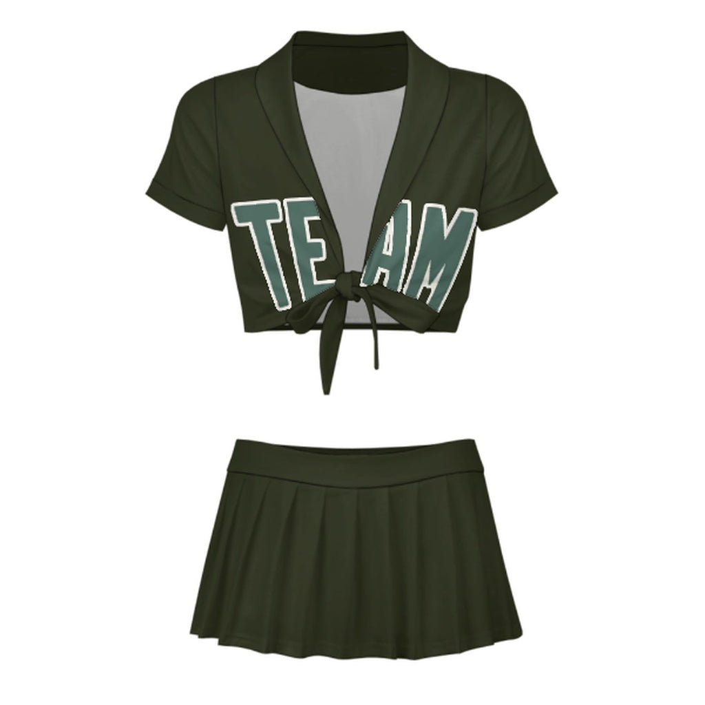 Custom Olive Blue Green Cheerleading Uniform Set