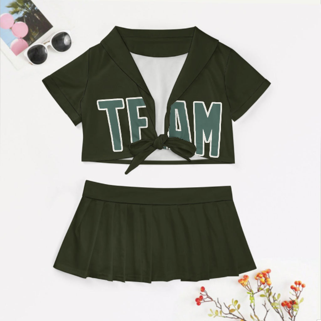 Custom Olive Blue Green Cheerleading Uniform Set