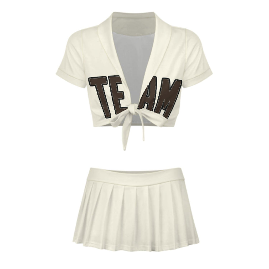 Custom Cream Brown Cheerleading Uniform Set