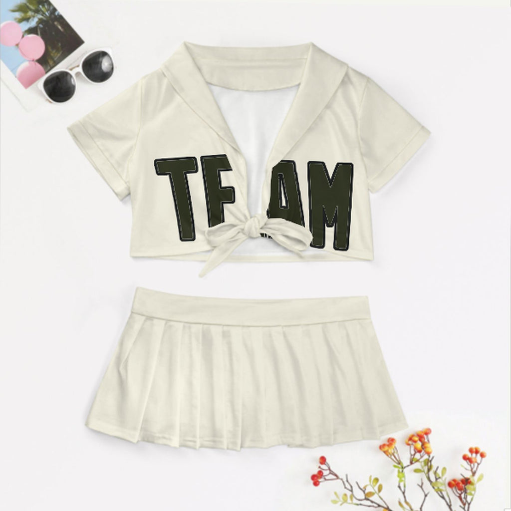 Custom Cream Olive Cheerleading Uniform Set