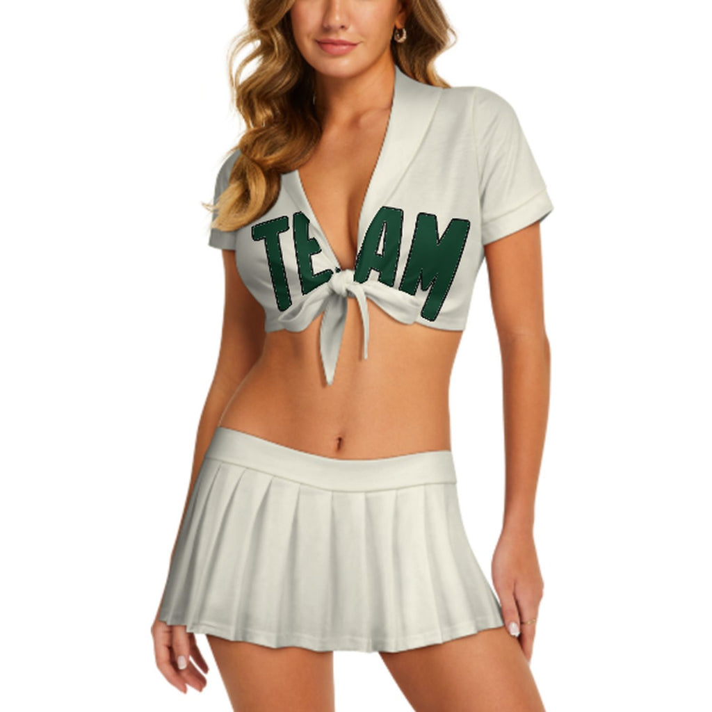 Custom Cream Green Cheerleading Uniform Set
