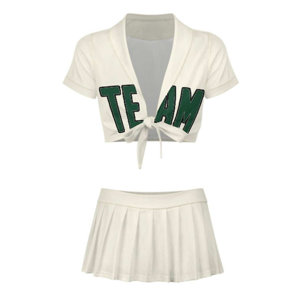 Custom Cream Green Cheerleading Uniform Set