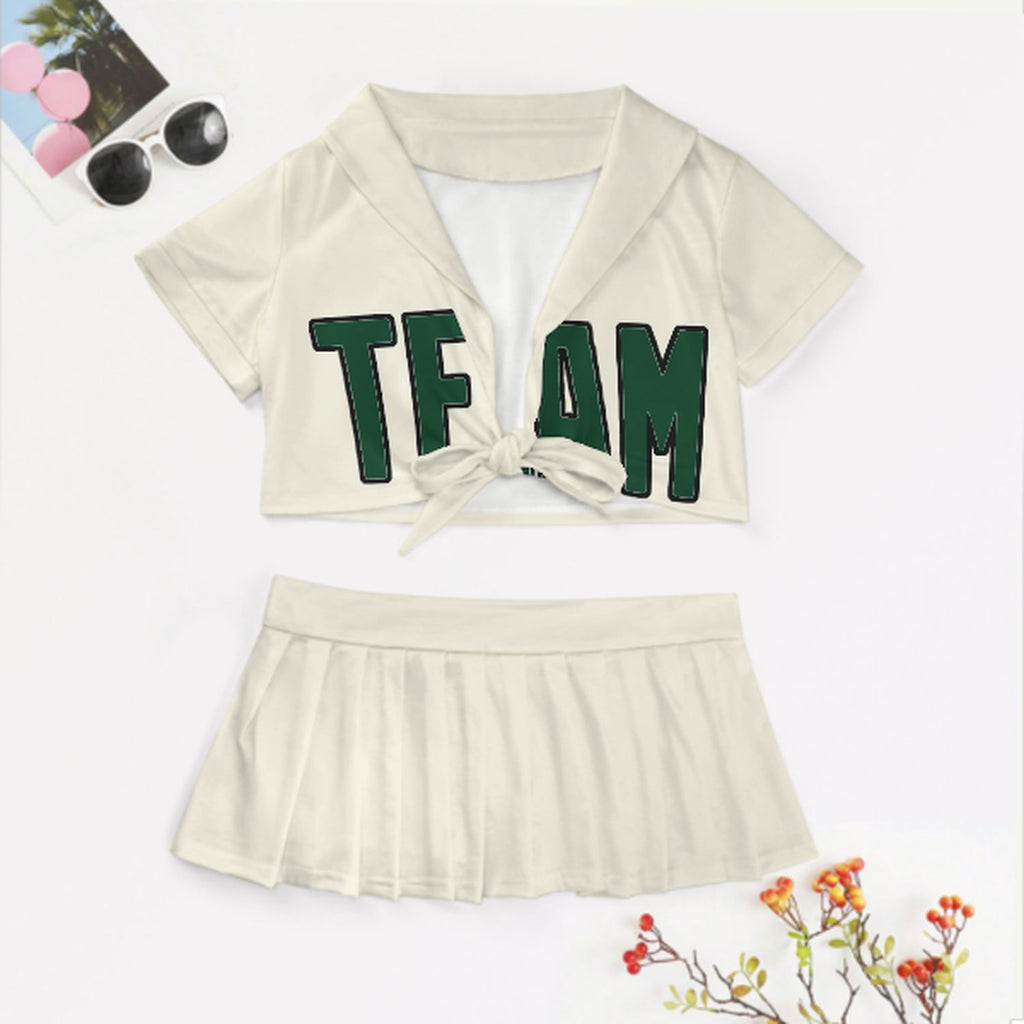 Custom Cream Green Cheerleading Uniform Set
