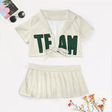 Custom Cream Green Cheerleading Uniform Set