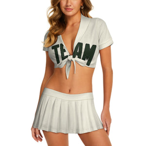 Custom Cream Dark Green Cheerleading Uniform Set