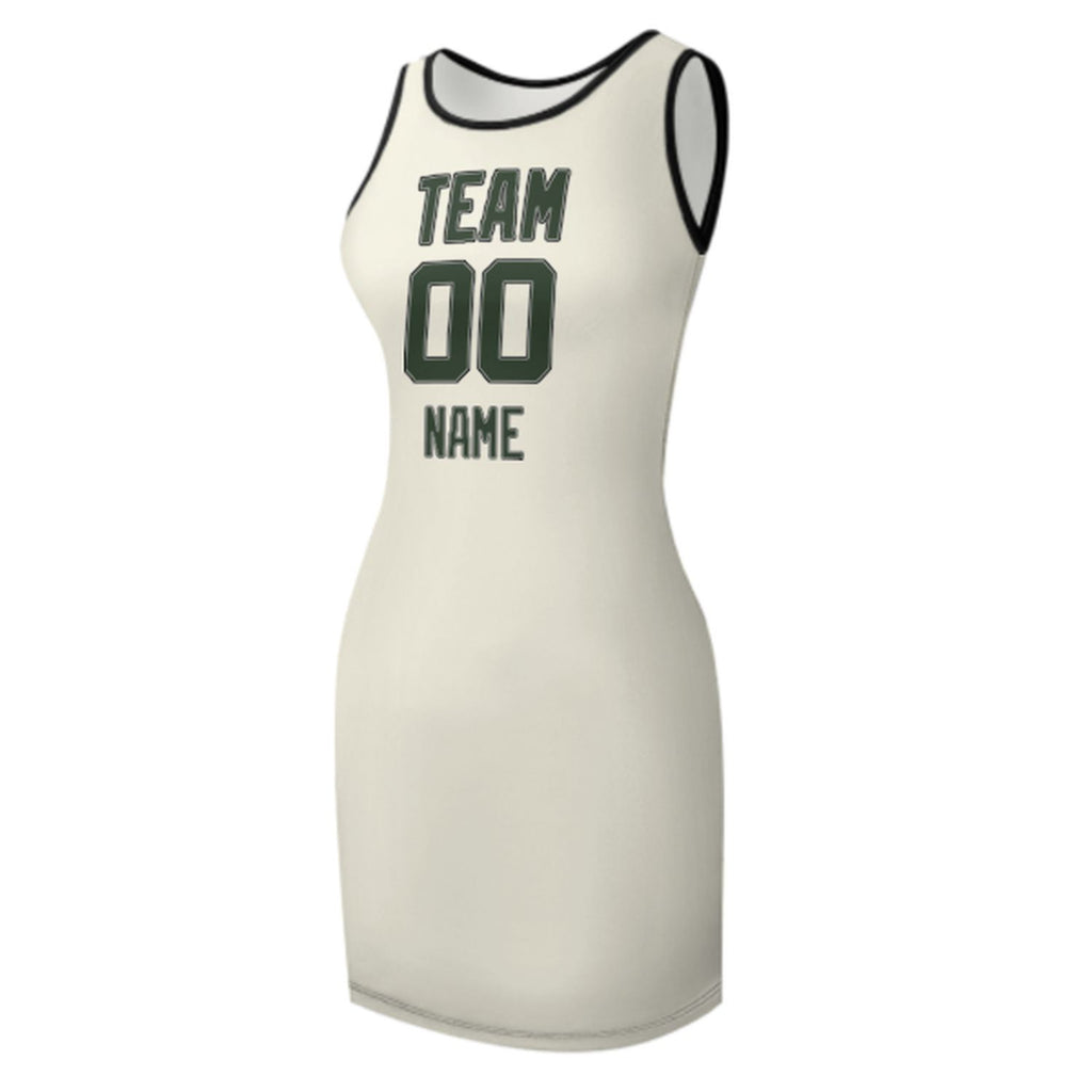 Custom Cream Dark Green Sleeveless Vest Dress