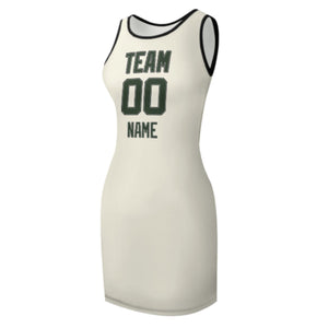 Custom Cream Dark Green Sleeveless Vest Dress