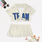 Custom Cream Sky Blue Cheerleading Uniform Set