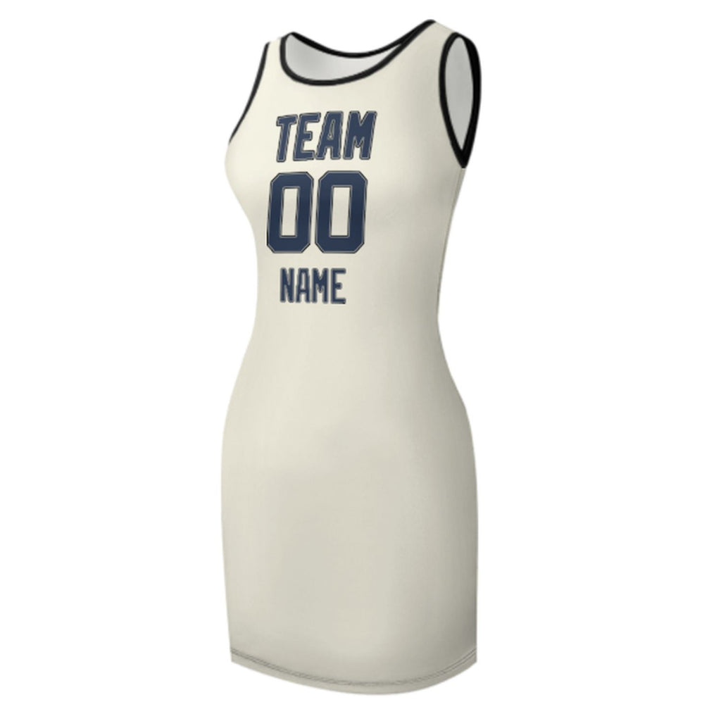 Custom Cream Blue Sleeveless Vest Dress