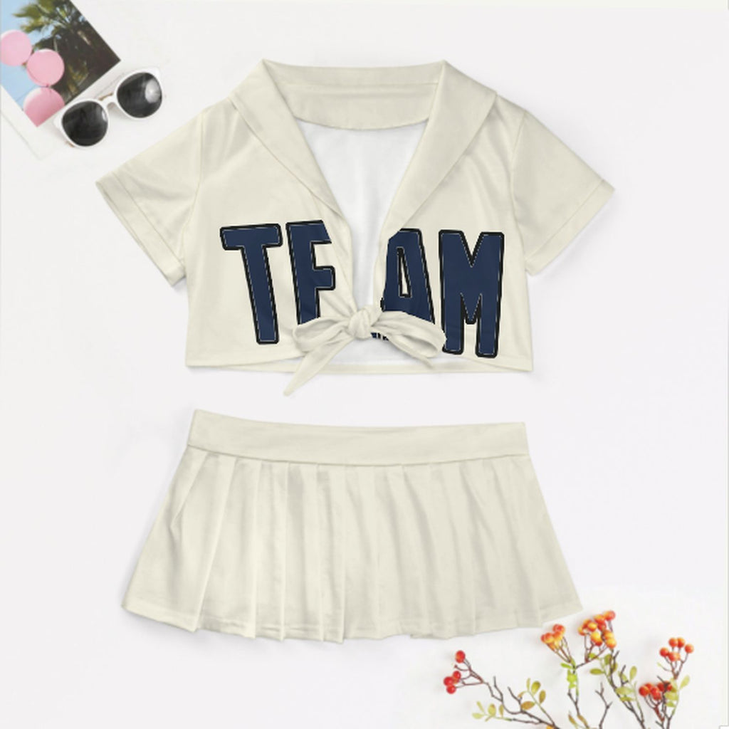 Custom Cream Blue Cheerleading Uniform Set