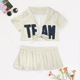 Custom Cream Blue Cheerleading Uniform Set