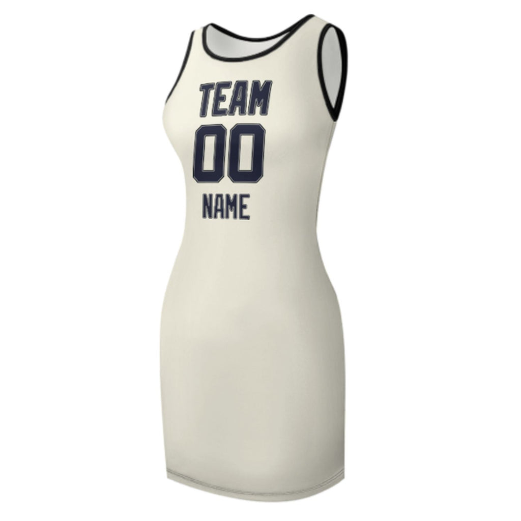 Custom Cream Navy Sleeveless Vest Dress