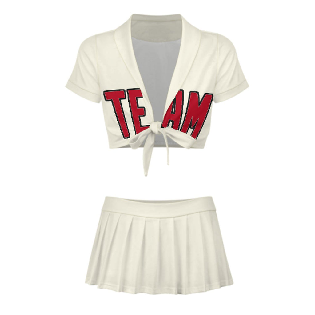 Custom Cream Red Cheerleading Uniform Set