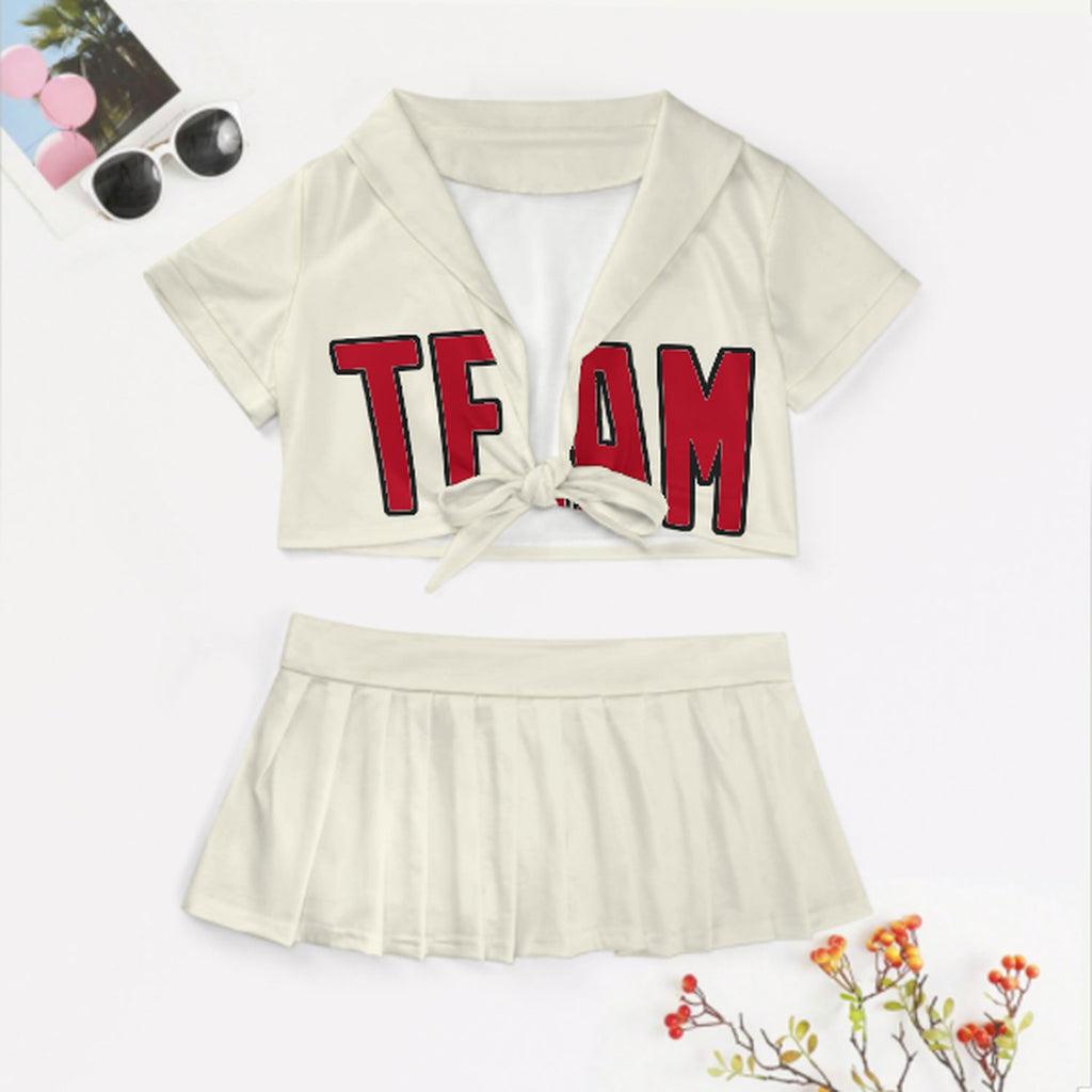 Custom Cream Red Cheerleading Uniform Set
