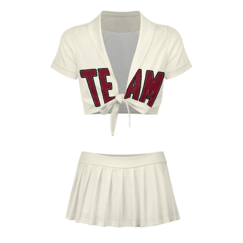 Custom Cream Crimson Red Cheerleading Uniform Set