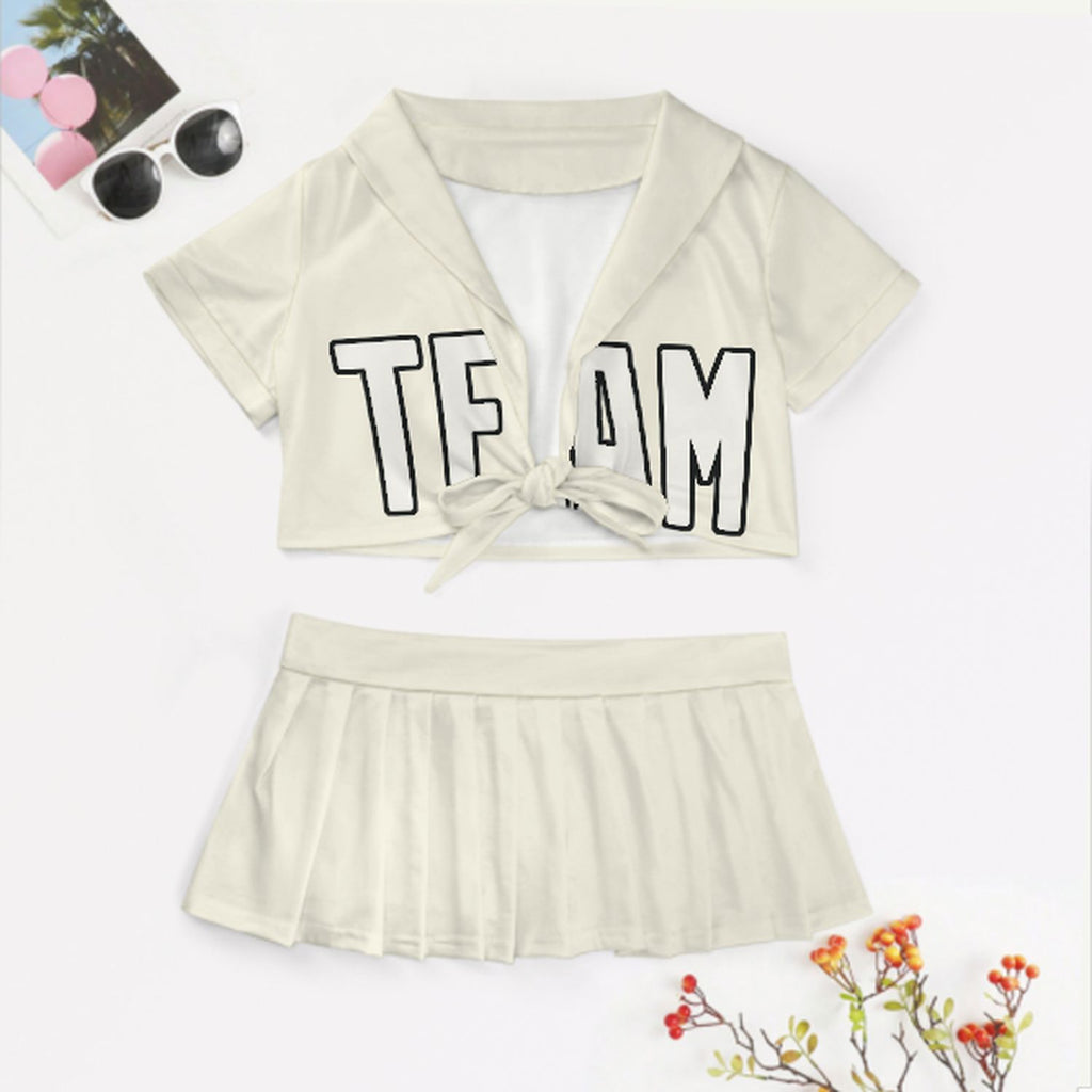 Custom Cream White Cheerleading Uniform Set