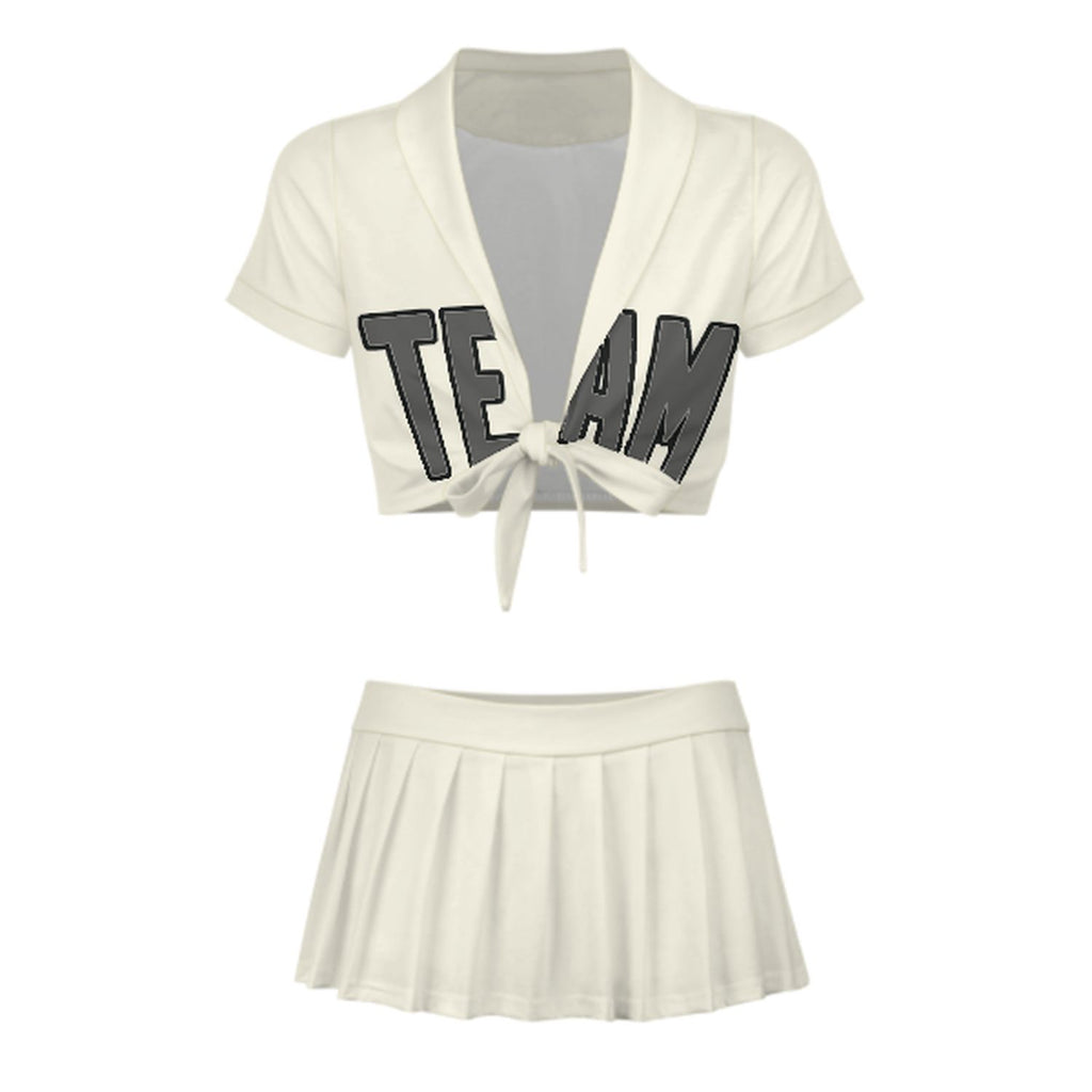 Custom Cream Dark Grey Cheerleading Uniform Set