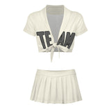 Custom Cream Dark Grey Cheerleading Uniform Set
