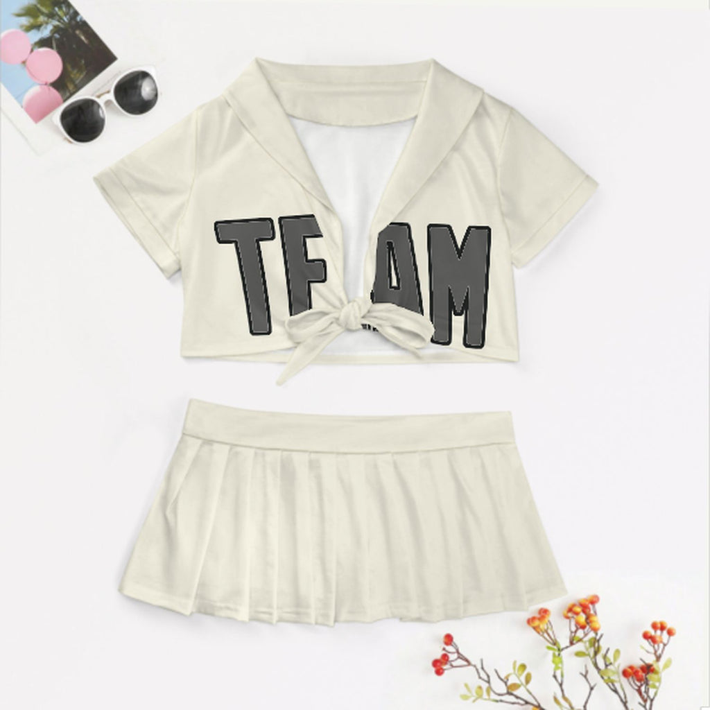 Custom Cream Dark Grey Cheerleading Uniform Set