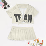 Custom Cream Dark Grey Cheerleading Uniform Set