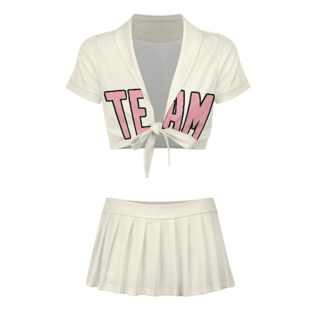 Custom Cream Light Pink Cheerleading Uniform Set