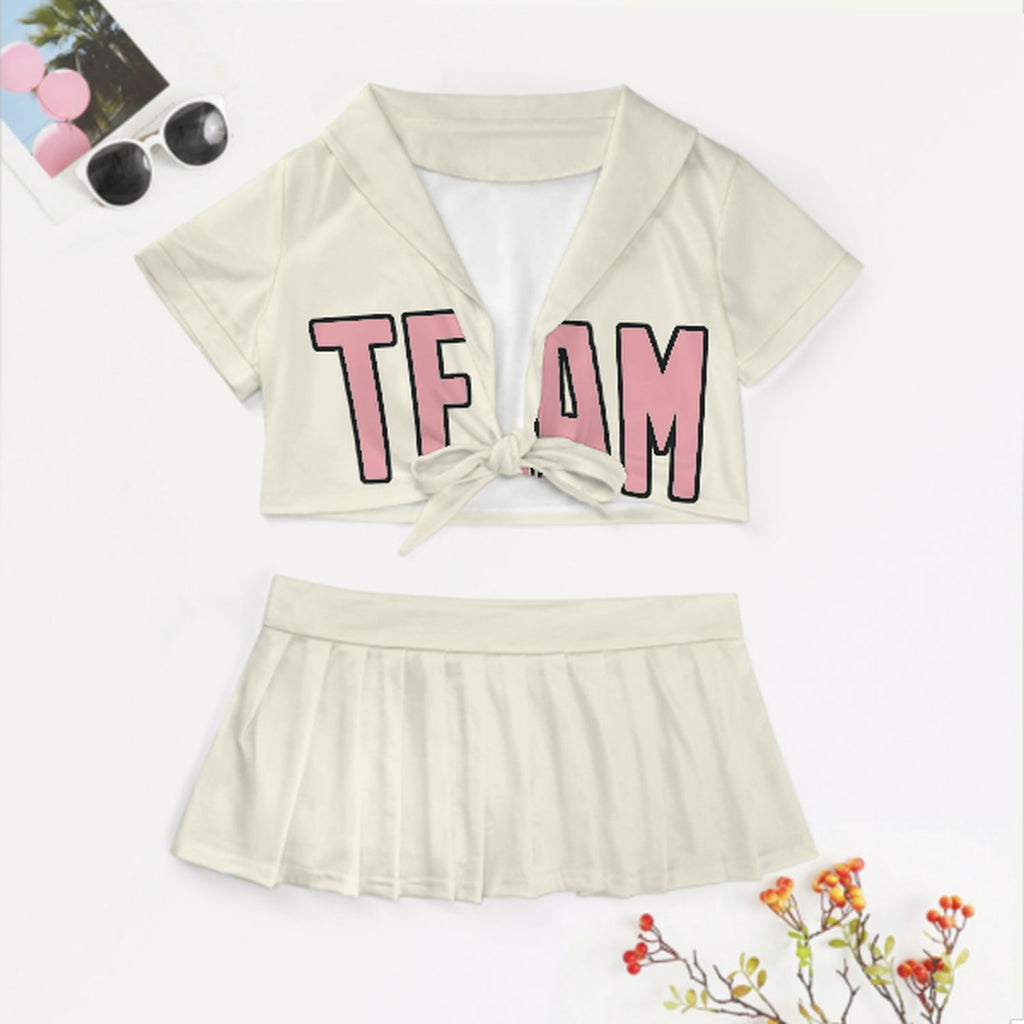 Custom Cream Light Pink Cheerleading Uniform Set