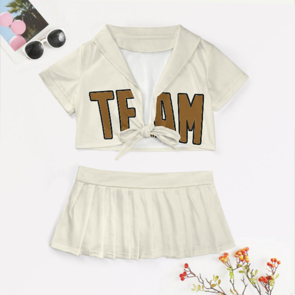 Custom Cream Khaki Cheerleading Uniform Set