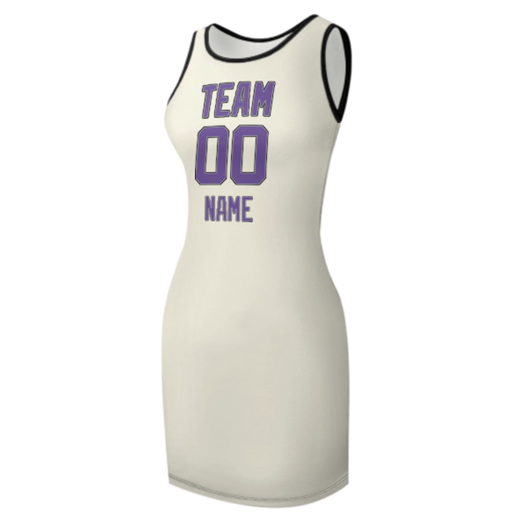 Custom Cream Light Purple Sleeveless Vest Dress