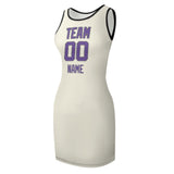 Custom Cream Light Purple Sleeveless Vest Dress