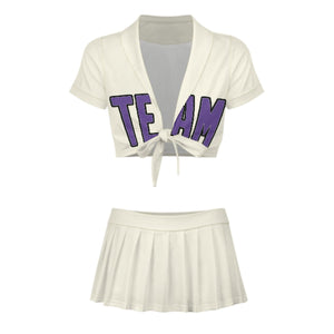 Custom Cream Light Purple Cheerleading Uniform Set