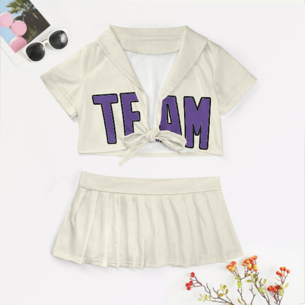 Custom Cream Light Purple Cheerleading Uniform Set