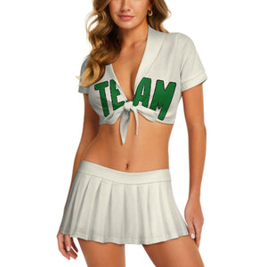 Custom Cream Emerald Green Cheerleading Uniform Set