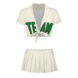 Custom Cream Emerald Green Cheerleading Uniform Set