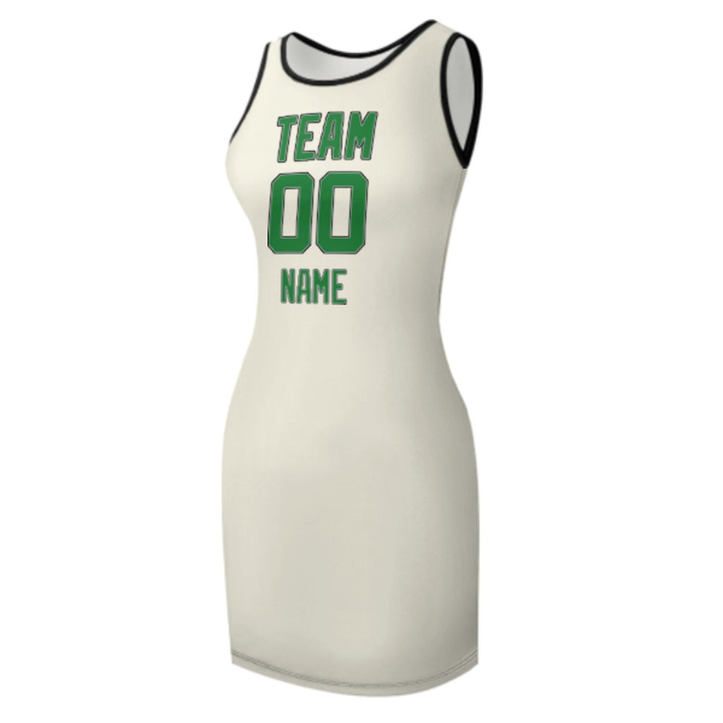 Custom Cream Emerald Green Sleeveless Vest Dress