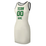 Custom Cream Emerald Green Sleeveless Vest Dress