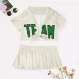 Custom Cream Emerald Green Cheerleading Uniform Set