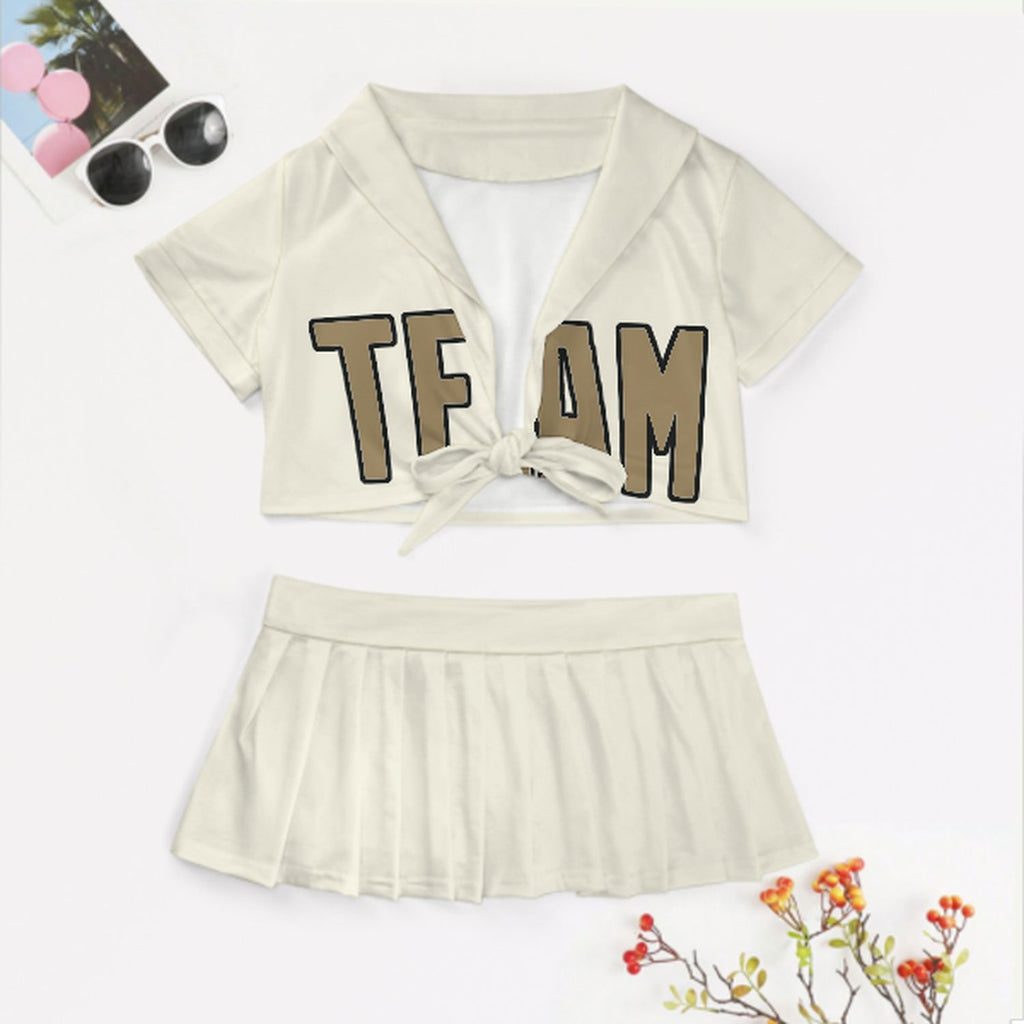 Custom Cream Light Khaki Cheerleading Uniform Set