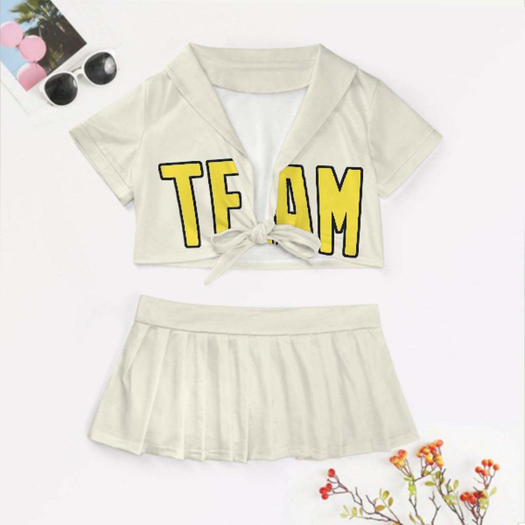 Custom Cream Light Yellow Cheerleading Uniform Set