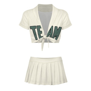 Custom Cream Blue Green Cheerleading Uniform Set