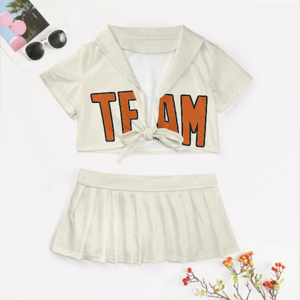 Custom Cream Orange Cheerleading Uniform Set