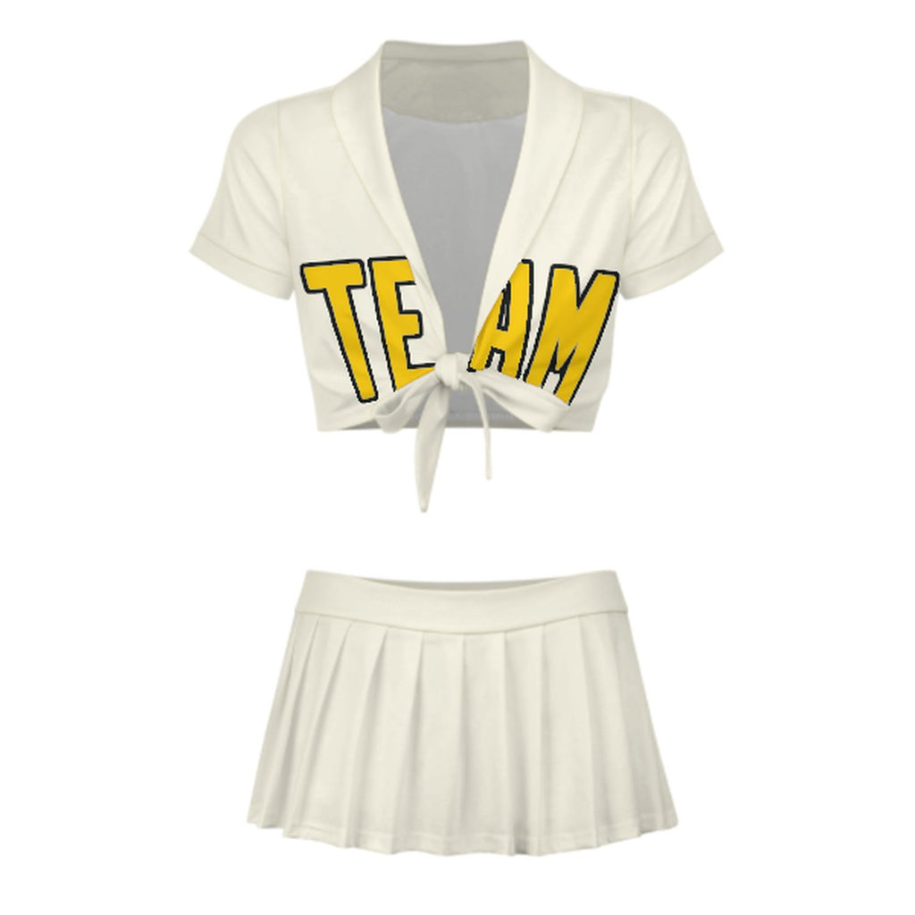 Custom Cream Gold Cheerleading Uniform Set