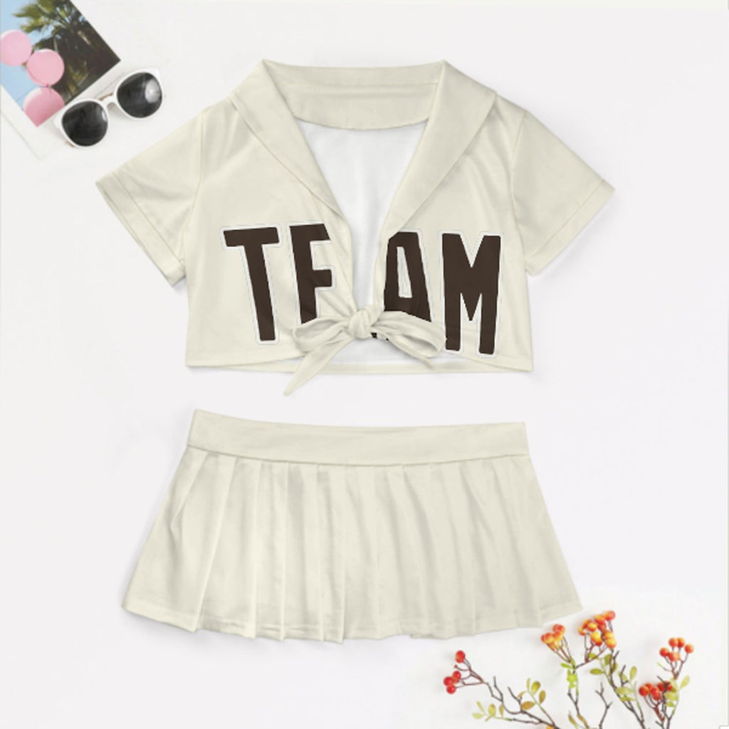 Custom Cream Brown Cheerleading Uniform Set