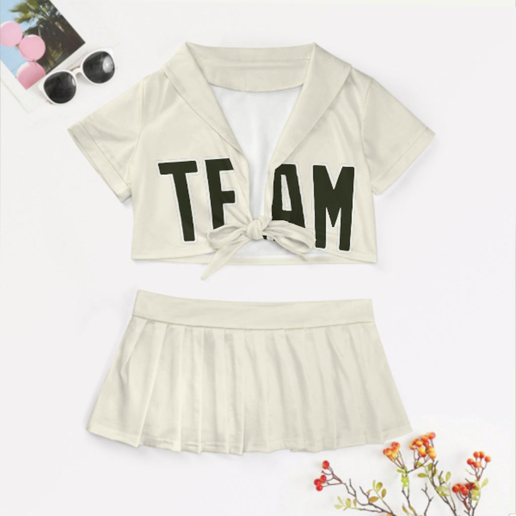 Custom Cream Olive Cheerleading Uniform Set