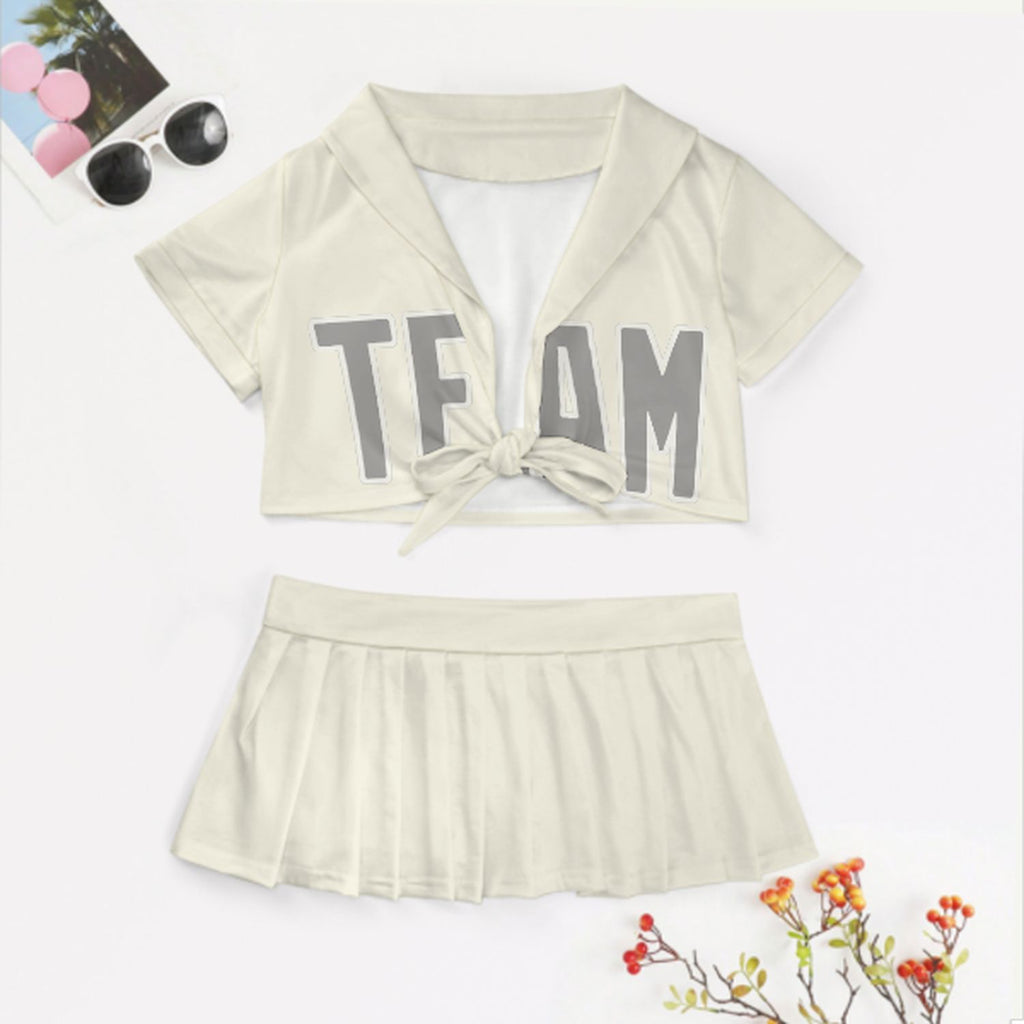Custom Cream Gray Cheerleading Uniform Set