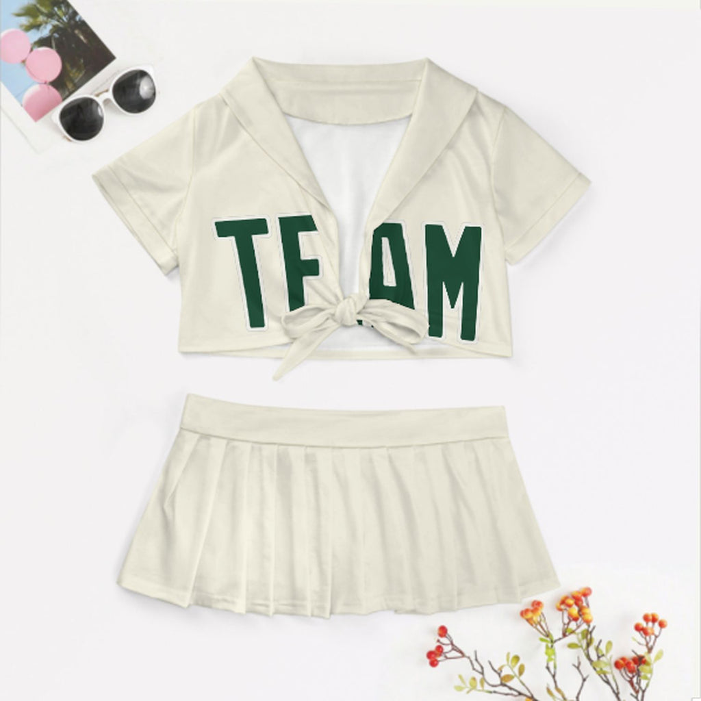 Custom Cream Green Cheerleading Uniform Set