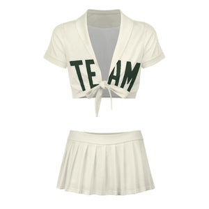 Custom Cream Dark Green Cheerleading Uniform Set