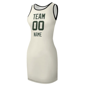 Custom Cream Dark Green Sleeveless Vest Dress