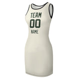 Custom Cream Dark Green Sleeveless Vest Dress