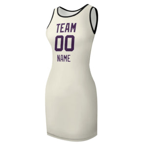 Custom Cream Purple Sleeveless Vest Dress