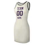 Custom Cream Purple Sleeveless Vest Dress